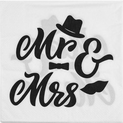 Χαρτοπετσέτες Πάρτι Γάμου 2φυλλες Mr and Mrs Λευκές Μαύρο Καπέλο Παπιγιόν Χείλη 33x33cm - 30 τμχ