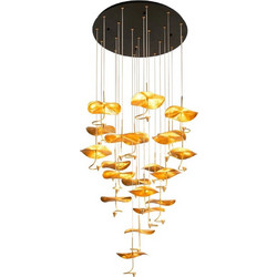 Φωτιστικό Κρεμαστό Πολυέλαιος Led 18x1-3W Με Φύλλα Νούφαρα Χρυσό