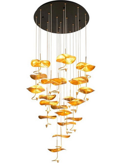 Φωτιστικό Κρεμαστό Πολυέλαιος Led 18x1-3W Με Φύλλα Νούφαρα Χρυσό
