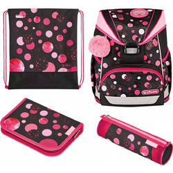 Herlitz UltraLight Plus Cats & Dots Σχολική Τσάντα Πλάτης Δημοτικού Μαύρη 50043217
