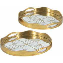 Artekko Tray Διακοσμητικός Δίσκος με Καθρέπτη Πλαστικό Γυαλί Χρυσό (45x45x4.4)cm Σετ/2