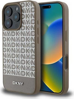 DKNY PU Leather Repeat Pattern Bottom Stripe Θήκη Δερματίνης με Magsafe για iPhone 14 Pro Max Καφέ