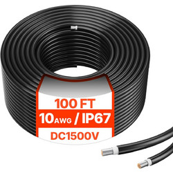Καλώδιο επέκτασης ηλιακού πάνελ VEVOR 100FT 10AWG Αδιάβροχο καλώδιο PV 6mm Μαύρο