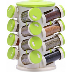 Trueware Spice Rack Θήκες Μπαχαρικών Πλαστικές σε Περιστρεφόμενη Βάση Πράσινη 16τμχ