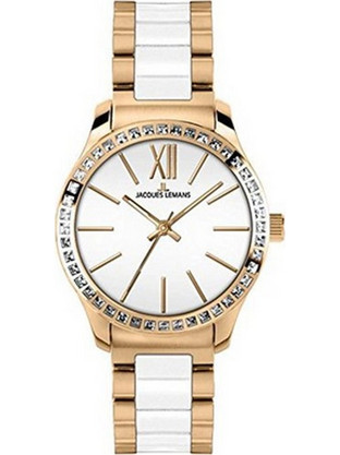 Jacques Lemans Rome Crystals Ceramic Rose Gold Stainless Steel Γυναικείο Ρολόι με Λευκό Μεταλλικό Μπρασελέ 1-1797D