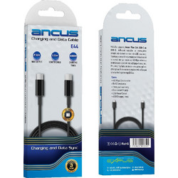 Καλώδιο Σύνδεσης και Φόρτισης Ancus Flow E44 USB-C σε USB-C 2.0A 480Mbps Data Transfer Μαύρο 1μ - ANCUS