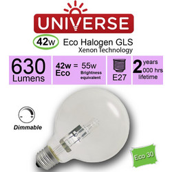 ΛΑΜΠΑ ΑΛΟΓΟΝΟΥ ΕCO30 ΣΦΑΙΡΑ G95 52W E27 2800K 220-240V 840lm 360 DIMMABLE UNIVERSE - 1-U003377