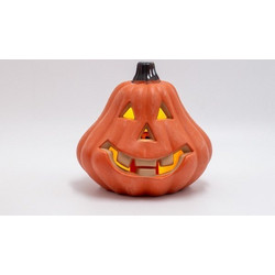 ΦΩΤΙΖΟΜΕΝΗ ΠΟΡΤΟΚΑΛΙ ΚΟΛΟΚΥΘΑ, HALLOWEEN ΣΧΕΔΙΟ, ΜΠΑΤΑΡΙΑΣ 2xAA, 6 ΘΕΡΜΑ ΛΕΥΚΑ LED, 16x14x15cm, IP20