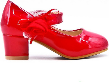 Girls RED Elegant Bridesmaid- Party Dress Shoes With Little Heels Cherry