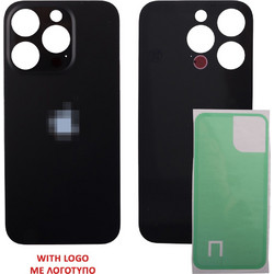 FOR IPHONE 15 PRO BATTERY COVER + ΑΥΤΟΚΟΛΛΗΤΗ ΤΑΙΝΙΑ ΑΔΙΑΒΡΟΧΟΠΟΙΗΣΗΣ TITANIUM BLACK 3P OR