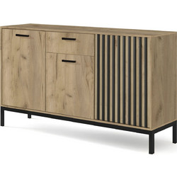 LAMINO KM-1 Μπουφές με 3 ντουλάπια και 1 συρτάρι δρυς craft/μαύρο διάσταση: 154/40/84 cm