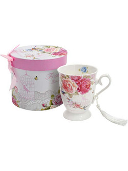 Κούπα Με Κουτάλι Floral 374-224-297 12x11cm Multi Κεραμικό