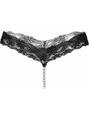 Sexy Pearl Lace Transparent Thong Black