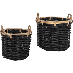 ΣΕΤ 2 ΚΑΛΑΘΙΑ POTTS HM4379 ΜΑΥΡO&ΦΥΣΙΚΟ ΧΡΩΜΑ- CL RATTAN Φ61+Φ45εκ