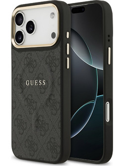 Guess - PU Leather 4G Gold Frame MagSafe Θήκη για iPhone 17 Pro Max - Black