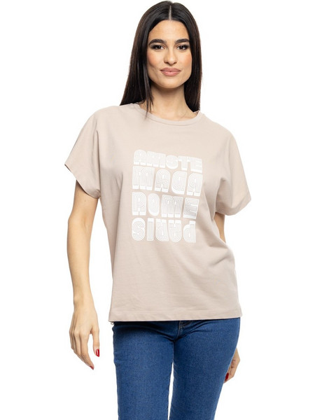 S&apos, Γυναικείο t-shirt με τύπωμα &apos,&apos,AMSTERDAM&apos,&apos, 53-106-006 070 BEIGE