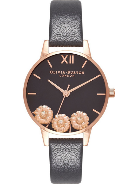 Olivia Burton Dancing Daisy Γυναικείο Ρολόι με Μαύρο Δερμάτινο Λουράκι OB16CH05