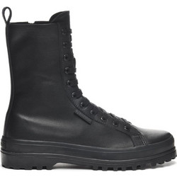 Superga Alpina High Nappa Γυναικεία Αρβυλάκια Δερμάτινα Μαύρα με Χοντρό Χαμηλό Τακούνι S61243W-F90