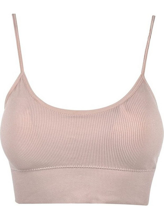 Εσώρουχο Top Γυναικείο Ροζ Nude Ribbed Φαρδύ Λάστιχο με Ενίσχυση