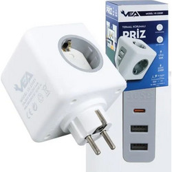 Πολύπριζο 3 Θέσεων με 3 USB VEA VE-23089