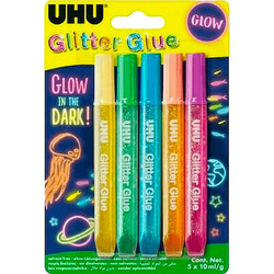 UHU ΧΡΥΣΟΚΟΛΛΑ GLITTER 5 ΤΕΜΑΧΙΑ 10ml GLOW IN THE DARK ΑΣΣΟΡΤΙ 10 ΤΕΜΑΧΙΑ