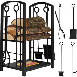 Βάση για Ξύλα Τζακιού Μεταλλική 30x40x73cm Kaminer PK011 με Σετ 4 Εργαλείων