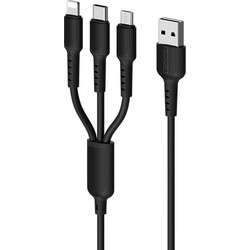Καλώδιο Φόρτισης 3 Σε 1 Lightning / Micro-USB / Type-C 1m Borofone BX16 Easy - ΜΑΥΡΟ