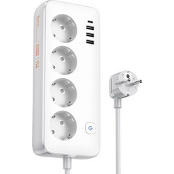 Hoco Πολύπριζο Ασφαλείας 4 Θέσεων με 3 USB-A, 1 USB-C και Διακόπτη Άσπρο AC21