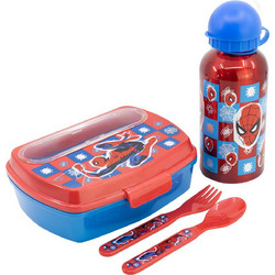 Stor Spider-Man Midnight Flyer Πλαστικό Παιδικό Σετ Δοχείο Φαγητού Κόκκινο Μπλε