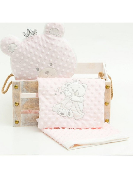 Borea Angel Bear Κουβέρτα Αγκαλιάς Fleece 75x100 Λευκή Ροζ