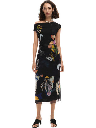 Desigual Midi Καλοκαιρινό Βραδινό Φόρεμα Μαύρο 26SWVK29-2000