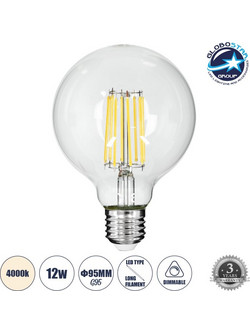 GLOBOSTAR(R) BUBBLE 99054 Λάμπα E27 G95 LED 12W 1320lm AC 220-240V Φυσικό Λευκό 4500K Dimmable - Διάφανο