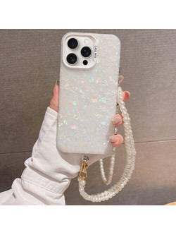 Θήκη Shell Texture Crossbody Pearl Chain Case Apple iphone 14 Pro λευκό