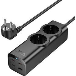 Επιτραπέζιος Φορτιστής Hoco NS10 Wisdom 4000W με 2xΣούκο + 3xUSB-C + 1xUSB-A PD65W με Καλώδιο 2m Μαύρος