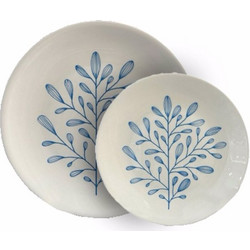 Liberta-Maison Ydra Πιάτο Γλυκού Set 7τμχ 30x30x3cm New Bone China Λευκό Γαλάζιο 028896