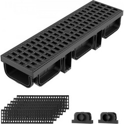 VEVOR Trench Drain, 20,1 x 5,5 x 3,5 in, 6 Pack Γραμμικό κανάλι αποστράγγισης, HDPE κανάλι αποστράγγισης με σχάρες & καπάκια, Premium εξωτερικό σύστημα αποστράγγισης για δρόμο, βεράντα, πισίνα, κήπο,