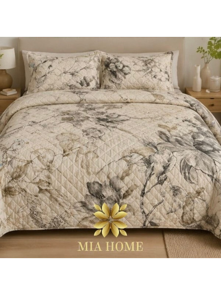 MIA HOME ΣΕΤ ΚΟΥΒΕΡΛΙ 220X240 FLORAL ΛΕΥΚΟ-ΓΚΡΙ