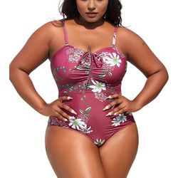 ALTHEA Plus Size Ολόσωμο μαγιό με φλοράλ τύπωμα και σούρα στο μπούστο