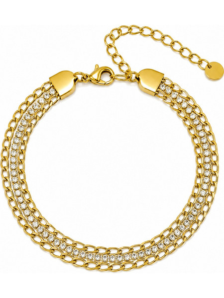 Ghetto Gold Triple Chain Βραχιόλι Αλυσίδα από Ατσάλι Χρυσό με Ζιργκόν