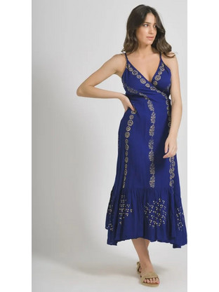 Inart Ble Midi Καλοκαιρινό Καθημερινό Φόρεμα Κρουαζέ Royal Blue 5-41-346-0228