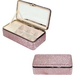 Μπιζουτιέρα Glitter με Καθρέφτη 18.5x10x5.5cm ροζ