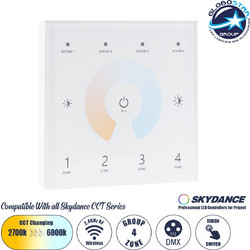 GLOBOSTAR(R) 73160 SKYDANCE T12 TONE CCT DMX512 Master Ασύρματο Χειριστήριο Τοίχου Αφής 4 Ζωνών 2CH AC 100-240V 0.1A Max IP20 - DMX512 + RF 2.4GHz + Εμβέλεια 30m - M8.6xΠ8.6xΥ3.3cm