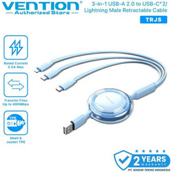 VENTION 3-in-1 USB 2.0 Type-A Male to USB-C Male + USB-C Male + Lightning Male 3.5A Retractable Cable 1.1M Blue (TRJSBE) (VENTRJSBE)
