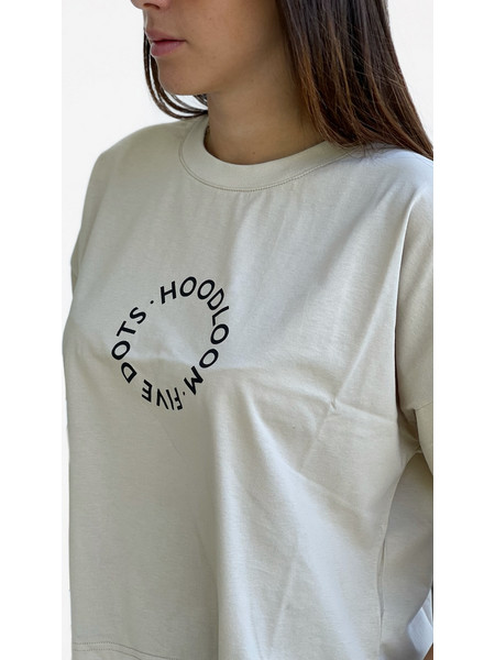 Hoodloom T-Shirt Crop με Τύπωμα 5Dots - Μπεζ