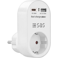 Πρίζα Τοίχου Σούκο με 1 Πρίζα και 2 Usb Φόρτιση Άσπρο Sas