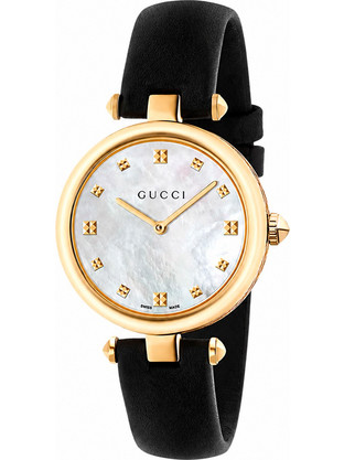 Gucci Diamantissima Γυναικείο Ρολόι με Μαύρο Δερμάτινο Λουράκι YA141404
