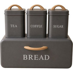 ΣΕΤ 4 ΓΚΡΙ ΜΕΤΑΛΛΙΚΗ ΨΩΜΙΕΡΑ ΜΕ 3 ΚΟΥΤΙΑ (TEA COFFEE SUGAR) 35Χ21Χ20ΕΚ 11Χ11Χ14ΕΚ