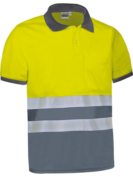 Polo Υψηλής Ορατότητας Κοντομάνικο DELAWARE Valento Fluo Yellow-Cement Grey