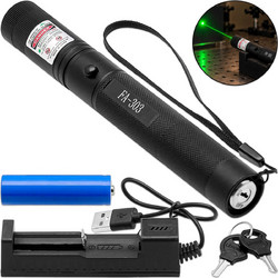 Laser Pointer 532nm με Πράσινη Ακτίνα, Μπαταρία και Φορτιστή Μαύρο FA-303