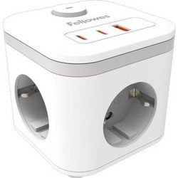 Fellowes PowerCube 3 Θέσεων, 1xUSB-A, 2xUSB-C, με Διακόπτη Λευκό